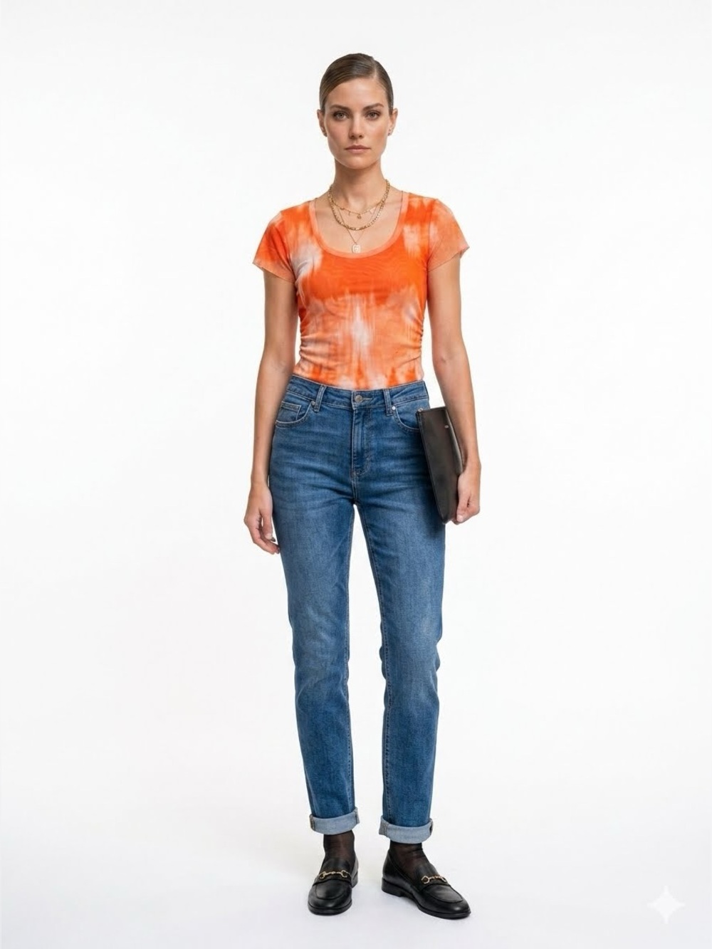 Sweet Pea by Stacy Frati Orange Tie Dye Mesh Top Large